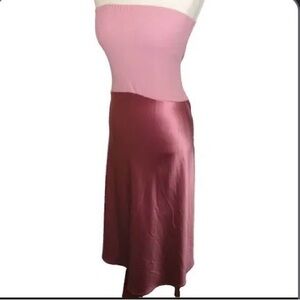 OGL Satin Strapless Midi Dress in Rose Pink